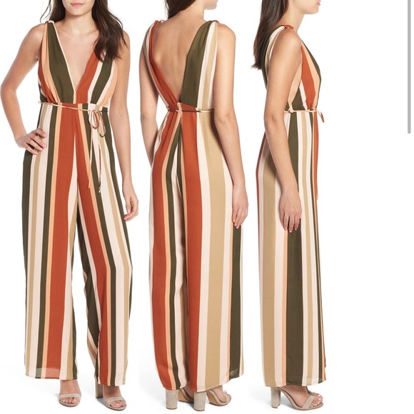 Stripe Deep V Jumpsuit - Picture 2 of 5